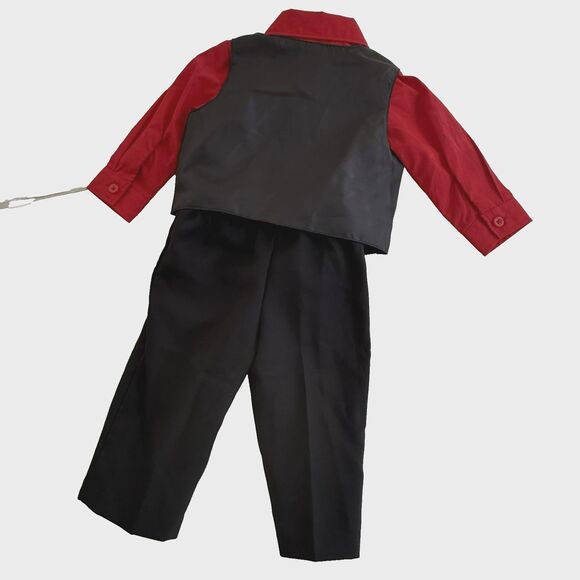 Infant 4 pc Holiday Suit Vest Tie Black Red Gray Xmas Baby Sz 3-6M NWT *Read* - Picture 6 of 7